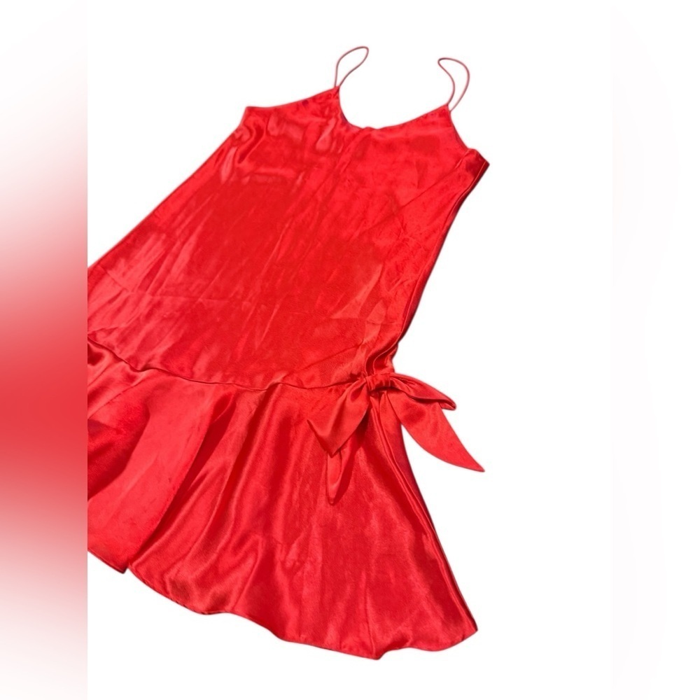 BEAUTIFUL Vintage LIZ Red Bow Mini Slip Dress Size Medium. - Picture 3 of 7